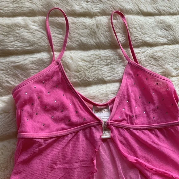 Silk&Satin pink sheer sparkling crystals open front chemise babydoll cami S - Picture 6 of 13